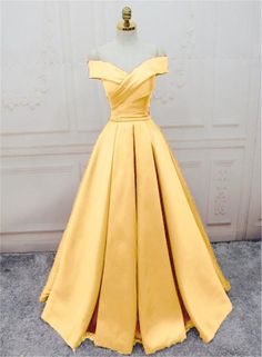 Gold A-line Fitted Evening Dress, Yellow Sleeveless Evening Dress For Banquet, Yellow A-line Prom Dress, Yellow Dress With Fitted Bodice For Banquet, Yellow Dresses With Fitted Bodice For Banquet, Yellow Dresses With Fitted Bodice For Banquets, Yellow Ball Gown For Prom Season, Yellow Ball Gown With Fitted Bodice, Yellow Prom Dress With Sweep Train