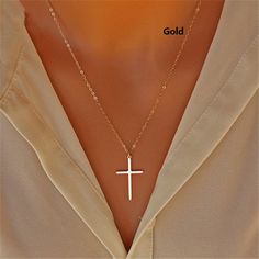 Simple Gold Silver Cross Necklace Fashion Pendant Necklace for Woman Jewelry Gifts Cross Pendant Necklace Woman, Cross Necklace Simple, Cross Necklaces, Silver Cross Necklace, Dainty Diamond Necklace, Woman Jewelry, Fashion Pendant, Gold Cross Pendant, Mini Charm