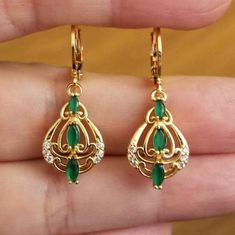 New 18k Gold Plated Emerald Diamond Dangle Drop Hoop Chandlier Earrings For Women All Gemstones Are Simulated. Measurements Shown In The Pictures. A Jewelry Box Included. Ready To Ship Same Day. Feel Free To Ask Any Question. All Photos Are Real Time From Actual Object No Stock Photo Used. Color Might Be Slightly Different Due To Lighting. Mini Hoop Earrings, Hoop Earring Sets, Classy Jewelry, Cz Stud Earrings, Emerald Earrings, Emerald Jewelry, Green Earrings, Black Earrings, Pink Earrings