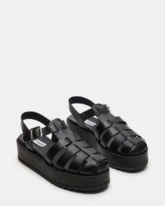 BENSON Black Leather Platform Fisherman Sandal | Women's Sandals – Steve Madden Fisherman Sandals Women, Fisherman Sandals, Leather Socks, Clothes Shopping, 2 Inch Heels, Modern Fashion, Elevate Your Style, Women's Sandals, Steve Madden