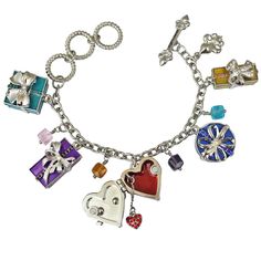 Charm Bracelets "Life's A Gift" - Bracelets For Women This Very Merry Silvertone Fashion Accessory Features A Collection Of Festive Presents That Are Tricked-Out With Beautiful Bows, Rhinestones, And Colorful Enamel. Additional Strands Of Faceted Beads Are Added Into The Mix, Too, For A Glamorous Look. Adjust This Bold Toggle Charm Bracelet With The Toggle Clasp To A Size That Best Suits You. Show Your Love For All Things Christmas By Wearing A Little Holiday Cheer! Did Someone Say Christmas? Th Dream Bracelet, Toggle Bracelet, Crystal Charm, Bracelets For Women, Charm Gift, Toggle Clasp, Cool Suits, Faceted Bead, All Things Christmas