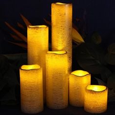 LED Narrow  Slim Textured Gold With Amber Yellow Flame Flameless Candles with Timer Set of 6 - Party Glowz Therapeutic Candles, Battery Operated Garland, Spa Candles, Flameless Candles With Timer, Battery Powered Candles, Solar Flower Lights, Halloween String Lights, Flameless Candle Set, Spa Candle