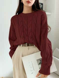 Adrette Outfits, Mode Kimono, Drop Shoulder Sweaters, Modieuze Outfits, Burgundy Sweater, Elegantes Outfit, Loungewear Set, Casual Sweaters, Mode Inspiration