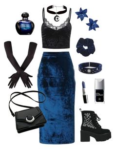 Blue And Black Gothic Outfit, Midnight Aesthetic Outfit, Blue Midnight Aesthetic, Blue Goth Aesthetic Outfits, Cosmic Witch Aesthetic Fashion, Blue Witchy Aesthetic, Dark Blue Fashion Aesthetic, Dark Blue And Black Outfit, Moon Outfit Aesthetic