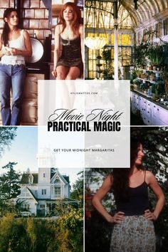 the cover of practical magic magazine featuring two women in front of a house and trees