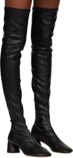 Over-the-knee nappa leather boots in black. · Microfibre lining · Cylindrical block heel with rubber injection · Leather sole · Heel: H2 in Supplier color: Black Heel Boots For Women, Logo Shoes, Black Gloves, Block Heel Boots, Leather Gloves, Proenza Schouler, Nappa Leather, Stiletto Heel, Over The Knee Boots