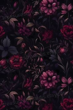 a black background with red and pink flowers