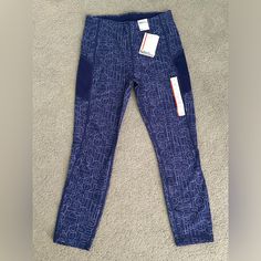 Brand New With Tag Pocket On The Side Length 34" Waist 27" Inseam 23 1/2" (All Measurements Are Approximate) Stretch Navy Activewear With Pockets, Navy Stretch Activewear With Pockets, Casual Compression Yoga Pants In Blue, Fitted Navy Activewear With Pockets, Casual Compression Blue Pants, Blue Stretch Functional Pants, Casual Blue Compression Pants, Blue Moisture-wicking Activewear Long Pants, Fitted Blue Go-dry Leggings