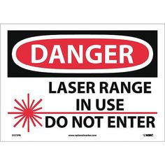 danger sign with the words laser range in use don't enter on white background