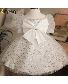 Get 10% off now! Buy lovely big bow polka dot girls party dress with sleeves at cheap price online. Free stable shipping and pro custom service since 2009. White Bow Dress For Birthday, Short Sleeve Princess Dress With Bow For Party, White Short Sleeve Princess Dress For Party, Party Dress With Bow Print And Short Sleeves, Fitted Princess Dress With Bow And Short Sleeves, Short Sleeve Party Dress With Bow Print, Fitted Summer Princess Dress With Bow, Fitted Princess Dress With Bow For Summer, Summer White Princess Dress With Bow