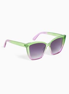 This pair of brightly colored shades feature a cat-eye design and are the perfect way to shade your day. Ombre lenses and frames. Man-made materials. Imported. The best plus size women's green & purple ombre cat eye sunglasses eyewear in multi. Green Sunglasses With Uv Protection For Beach, Modern Purple Sunglasses For Spring, Trendy Green Cat Eye Sunglasses For Beach, Green Casual Cat Eye Sunglasses With Gradient Lenses, Trendy Green Polarized Cat Eye Sunglasses, Trendy Green Cat Eye Sunglasses For The Beach, Green Mirrored Sunglasses For Beach, Casual Green Cat Eye Sunglasses With Mirrored Lenses, Green Gradient Sunglasses For Beach