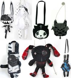 Multi animal bags Shaped Purses, Diy Goth Clothes, Gothic Bags, Animal Bags, Goth Cat, H Naoto, Japanese Bag, Bunny Bags, Animal Bag