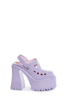 base|purple Summer Clogs With Translucent Outsole, Spring Clogs With Translucent Outsole And Round Toe, Spring Purple Synthetic Clogs, Purple Synthetic Clogs, Cute Platform Shoes, Heart Cut Out, Crochet Shop, Sugar Thrillz, Pride Outfit