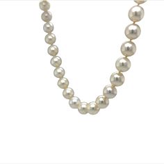 This classic strand of Japanese Akoya cultured pearls is a staple in any womans collection. The pearls have a cream-colored luster with a flash of light pink. The pearls measure 7.5 mm in diameter and the strand measures 17 inches long. The clasp is 14 karat yellow gold free form disk with a safety closure. A vintage treasure with timeless appeal. A lovely gift for you or your loved one. Classic Single Strand Pearl Necklace With Round Beads, Elegant High Luster Pearl Necklace, Classic Formal Pearl Necklace With Pearl Drop, Elegant Round Pearl Necklace With High Luster, Elegant Cream Single Strand Pearl Necklace, Round Pearl Jewelry With 8mm Beads, Elegant Single Strand Cream Pearl Necklace, Classic Akoya Pearl Necklace, Classic Formal Pearl Necklace With Pearl Charm