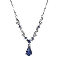 Downton Abbey Silver Tone Blue Crystal Necklace-17508 - Blanche's Place Silver Link Necklace, Crystal Stone Jewelry, Blue Crystal Necklace, 1928 Jewelry, Vintage Inspired Jewelry, Blue Jewelry, Clear Crystals, Downton Abbey, Blue Necklace