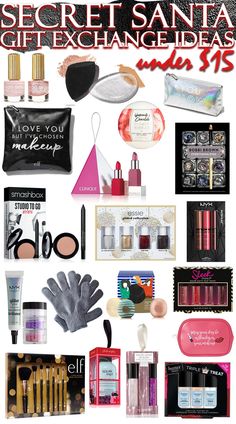 the secret santa gift exchange includes makeup, eyeliners and cosmetics items for $ 15