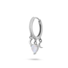 Illuminate your ear with our Moonstone Celestial Huggie Hoop Earring in sterling silver. This enchanting piece features a stunning moonstone at its centre, accented by delicate chains and celestial-inspired touches. Let your style shine!  Sold as a single This metal loves being worn everyday. It does naturally tarnish over time especially when not worn. This is easily corrected with a sterling silver polishing cloth as well as with warm soapy water and a soft non-abrasive cloth. If wearing every Ethereal Sterling Silver Gemstone Jewelry, Ethereal Silver Moonstone Jewelry, Celestial Style Pierced Sterling Silver Jewelry, Sterling Silver White Gold Jewelry With Moon Charm, Hypoallergenic Sterling Silver Crescent Jewelry, Ethereal Adjustable Silver Jewelry, Hypoallergenic Crescent Sterling Silver Jewelry, Celestial Silver Moonstone Earrings, Dainty White Gold Moon Charm Jewelry