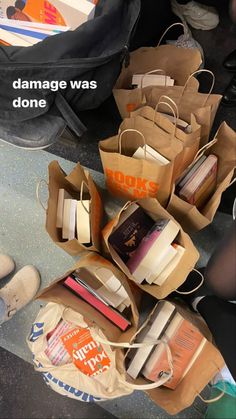 there are many bags that have books in them