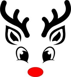 a black and white reindeer face with red nose