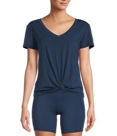 Antonio Melani Active Impact V-Neck Short Sleeve Relaxed Fit Coordinating Shirt | Dillard's Summer V-neck Top With Knot Detail, Stretch V-neck Top With Twist Front, Stretch V-neck Twist Front Top, Stretch Twist Front V-neck Top, Career Woman, Style Upgrade, Antonio Melani, Dillard's, Active Wear Tops