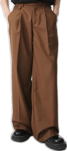 Casual Wide-leg Business Bottoms, Casual Wide Leg Business Bottoms, Casual Wide Leg Business Trousers, Solid Color Business Pants With Pockets, Business Pants With Pockets, Tailored Brown Bottoms For Work, Fall Business Wide-leg Pants, Wide-leg Business Pants, Full Length Bottoms For Fall Business Occasions