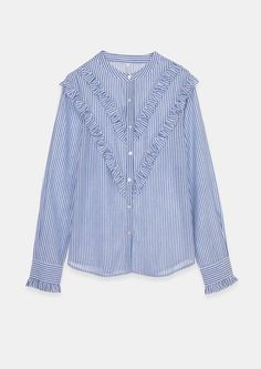 Expertly crafted with soft and lightweight cotton, this button-down striped shirt features fun contrasting ruffle detailing on the front and at the wrists. Perfect for transitioning from winter to spring with style. Not too oversized. Winter To Spring, Stripe Shirt, White Houses, Small Tops, Striped Shirt, Ruffles, Blue White, Blue And White, How To Wear