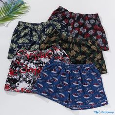 Orcajump - Cotton Anti-bacterial Printed Boxer Shorts with Allover Patterns Casual Multicolor Boxer Briefs For Summer, Casual Multicolor Boxer Briefs For Beach, Casual Boxer Briefs For Beach Season, Casual Boxer Briefs For Vacation, Casual Multicolor Short Boxer Briefs, Casual Short Boxer Briefs For Vacation, Casual Short Length Boxer Briefs For Beach Season, Casual Short Length Boxer Briefs For Vacation, Casual Green Multi-pack Boxer Briefs