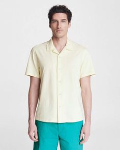 The Avery is a classic made modern. We took the ultimate button down and remade it for the season in a loopback jersey knit that's as soft as your favorite tee, cut in an ideal warm-weather silhouette. Features matte-black buttons and an extra laid-back fit. rag & bone Men's Classic Fit Button Down Shirt | Light Yellow, Medium (also in XS,S,L,XL,XXL) Everyday Tops With Johnny Collar And Button Closure, Casual Camp Collar Tops With Button Closure, Casual Button Closure Camp Collar Tops, Modern Cotton Top With Camp Collar, Classic Johnny Collar T-shirt For Summer, Modern Cotton Tops With Johnny Collar, Spring Casual Camp Collar Tops, Polo Collar T-shirt For Everyday Summer Wear, Summer Polo Collar T-shirt For Everyday