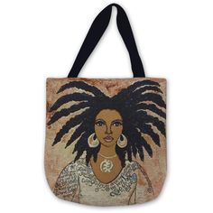 Nubian Queen: African American Woven Tapestry Tote Bag by GBaby Painted Handbag, Afrocentric Jewelry, Beautiful Locs, Nubian Queen, Tapestry Fabric, Woven Tote Bag, Large Shoulder Bags, African American Women, Tapestry Weaving