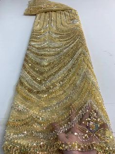 5 YARDS / 16 COLORS / Floral Beaded Glitter Embroidery Mesh Lace Wedding Party Dress Fabric - Classic & Modern Gold Bollywood Dress With Sequins, Bollywood Style Gold Sequin Dress, Glamorous Festive Embroidered Fabric, Glamorous Embroidered Sequin Fabric For Party, Gold Sparkling Sequin Fabric For Wedding, Glamorous Sparkling Sequin Fabric For Festive Season, Glamorous Embellished Embroidered Fabric For Festive Occasions, Gold Sequined Lace Dress, Bollywood Style Gold Embroidered Fabric With Sequins