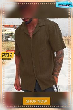 Men's Shirt Button Up Shirt Summer Shirt Camp Collar Shirt Cuban Collar Shirt Black Navy Blue Brown Short Sleeve Plain Turndown Street Casual Button-down Clothing Apparel Fashion Casual Comfortable Solid Outdoor Shirt With Buttons, Solid Buttoned Shirt For Outdoor, Solid Color Button-up Shirt For Outdoor, Solid Color Button-up Outdoor Shirt, Casual Button-up Short Sleeve Shirt In Solid Color, Khaki Short Sleeve Shirt For Summer Outdoor, Solid Button-up Outdoor Shirt, Summer Khaki Short Sleeve Shirt For Outdoor, Summer Outdoor Khaki Short Sleeve Shirt