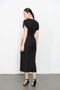 Melody Pegged V-Neck Twill Midi Dress | MEAN BLVD Stylish Midi Dress, Bow Tie Dress, Mean Blvd, Chiffon Midi Dress, A Line Shorts, Twill Fabric, Designer Collection, Cocktail Party, Online Fashion