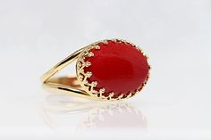 Red Gemstone Ring, Coral Ring, Coral Statement Ring, Engagement Ring, gold Coral ring, Women's Ring, Fashion Ring, Precious Stone Ring Details of item: Metal: 14k gold filled or silver sterling Gemstone: lab red coral 13*18 mm Available all size us The ring will be packed in a gift box. Ready to ship 1-3 days, FOR MY CORAL RINGS HERE: https://www.etsy.com/il-en/shop/rebekajewelry?ref=hdr_shop_menu&search_query=CORAL+RING TO GET TO MY ETSY SHOP: https://www.etsy.com/il-en/shop/rebekajewelry T Coral Rings For Women Gold, Red Coral Ring Design Women, Coral Ring Designs For Women, Ruby Cabochon Ring, Coral Rings, Coral Stone Ring, Red Coral Ring, Red Gemstone Ring, Precious Stones Rings