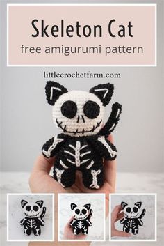 a crocheted skeleton cat is shown with instructions to make it in the same style