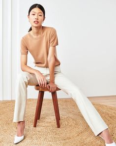 Cashmere Tee | Quince Chic Everyday Cashmere Tops, Everyday Fine Knit Cashmere Tops, Beige Cashmere Tops For Everyday, Everyday Beige Cashmere Tops, Casual Fine Knit Cashmere T-shirt, 100 Grade, Silk Tee, Cashmere Sweater Women, Womens Cashmere