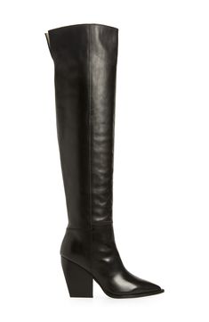 Step out in a sophisticated over-the-knee boot crafted from smooth leather with stitch detailing and grounded by a chunky, stacked heel. 3 3/4" heel (size 11) 22" shaft; 15 1/2" calf circumference Leather upper and lining/synthetic sole Imported Black Leather Over-the-knee Heeled Boots, Sleek Knee-high Boots With Stacked Heel, Sleek Wide Calf Boots With Stacked Heel, Sleek Knee-high Heeled Boots With Stacked Heel, Sleek Tall Leather Boots, Tall Leather Heeled Boots For Formal Occasions, Tall Formal Leather Heeled Boots, Formal Tall Leather Heeled Boots, Leather Knee-high Boots With Medium Width