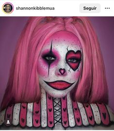 Creepy Clown Makeup Women, Clown Eye Makeup, Maquillaje De Payaso Mujer, Pink Clown Makeup, Black And White Face Paint, Clowns Halloween, Lash Princess Mascara, Princess Mascara, Valentine Makeup