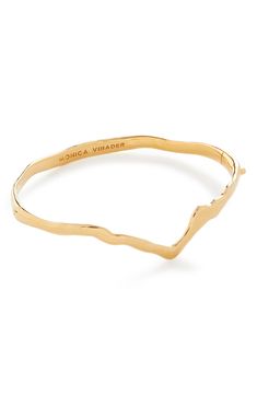 Striking alone or stacked, an organically shaped bangle bracelet crafted from polished 18-karat gold vermeil secures with a smooth hinged clasp. Exclusive US retailer Recycled sterling silver/recycled 18k-gold plate Imported Recipient of the Butterfly Mark certification, which identifies luxury brands that adhere to social and environmental best practices This brand meets Nordstrom Responsible Brands criteria: brand adheres to responsible social and environmental practices Designer Bracelets, Monica Vinader, Gold Bangle Bracelet, Recycled Silver, Recycled Gold, Logo Stamp, The Butterfly, Best Practices, Recycled Sterling Silver