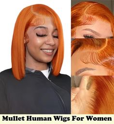 Ginger Bob Wig Human Hair - 13x4 HD Lace Front Wigs Human Hair, Orange Bob Lace Front Human Hair Wigs 150% Density Brazilian Straight Short Bob Wigs Pre Plucked Hairline with Baby Hair for Black Women (Ginger colored wig 12inch) Ginger Bob, Orange Bob, Thick Hair Bob Haircut, Kort Bob, Straight Short Bob, Curling Straight Hair, Bob Hairstyles For Thick, Bob Lace Front Wigs, Human Wigs