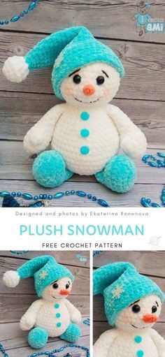 the stuffed snowman is made from crochet