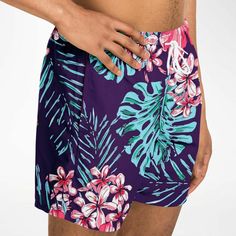 Keep your summer style on point with our Maris Equi Men's Floral Swim Shorts. Engineered for comfort and durability, this swimsuit is ideal for days spent by the water. Pair them with our matching shirts, flip flops, and swim briefs for a cohesive and fashionable ensemble. These swim trunks are handmade after you order them. Please allow 2 weeks for delivery. This suit has a lot of stretch and is very size friendly. If you want a tighter look, size down. This swimsuit has a shorter inseam for a Tropical Swim Trunks With Built-in Shorts, Tropical Swim Trunks With Built-in Shorts For Poolside, Tropical Swim Trunks With Built-in Shorts For Beach Season, Hawaiian Swimwear With Built-in Shorts For Vacation, Tropical Swimwear With Built-in Shorts, Tropical Swimwear With Built-in Shorts For Beach Season, Summer Blue Boxer Briefs For Poolside, Blue Short Boxer Briefs For Vacation, Hawaiian Style Swim Trunks With Built-in Shorts For Poolside