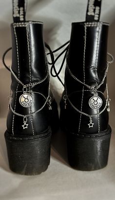 Zodiac Boot Charm to add some personality to your combat boots! Kill Star Boots, Fantasy Astronomy, Combat Boots Aesthetic, Zodiac Boots, Boot Charms, Boot Chains, Pretty Heels, Accessory Inspo, Star Boots