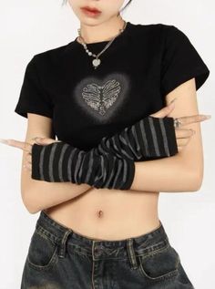 𝔇𝔢𝔱𝔞𝔦𝔩𝔰: Style: Vintage, Grunge, Streetwear Materials: 31% Cotton-50% Cotton Quantity: 1 pc This dark and mysterious top features a three-piece design that makes you an urban ninja. With fabric contrast, masked design, and sheer elegance, this top is sure to make you stand out from the crowd. Made of top fabric, comfortable for everyday wear Enjoy free shipping with a purchase of over 80$ SIZE LENGTH CHEST SLEEVE SHOULDERM 16 in 31 in 6 in 15 inL 16 in 33 in 6 in 15 inXL 17 in 35 in 7 in Trendy Stretch Tops For Alternative Fashion, Punk Style Cotton Top For Winter, Fitted Gothic Top For Streetwear, Gothic Stretch Cotton Tops, Gothic Streetwear Tops For Spring, Gothic Tops For Streetwear In Spring, Gothic Tops For Spring Streetwear, Gothic Tops For Winter Alternative Fashion, Trendy Winter Tops With Short Sleeves