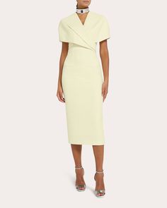 Flora Dress, Crepe Midi Dress, Draped Top, Power Dressing, Midi Cocktail Dress, Turkey Size, Flare Trousers, Professional Women, Crepe Fabric