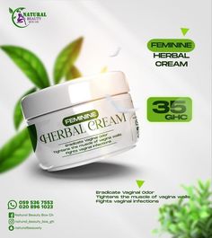 an advertisement for a cosmetic product with green leaves