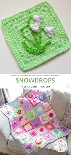 crochet snowdrops blanket and potholders are featured in this free crochet pattern