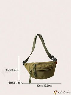 BirdinBag - Medium Green Zipper Fanny Pack with Letter Patch Decor Outdoor Shoulder Belt Bag With Zipper, Outdoor Shoulder Belt Bag With Zipper Closure, Green Shoulder Bag With Zipper For Outdoor Activities, Trendy Outdoor Belt Bag With Zipper Closure, Casual Khaki Chest Bag With Zipper Closure, Khaki Shoulder Bag With Zipper For Outdoor Activities, Khaki Chest Bag With Zipper Pocket For Daily Use, Khaki Shoulder Chest Bag With Zipper, Crossbody Belt Bag With Zipper For Outdoor