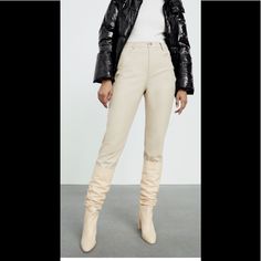 Zara Faux Leather Mom Fit Pants Beautiful Trendy Tapered Leg Leather Pants For Work, High Waist Leather Pants For Work, Trendy High Waist Leather Pants, Trendy Fitted Ankle-length Leather Pants, Fall Leather Tapered Leg Pants, Faux Leather Tapered Leg Work Pants, Leather Bottoms For Spring, Trendy Leather Bottoms For Spring, Fitted Leather Pants With Tapered Leg