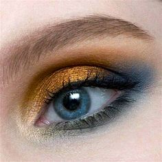 Light Blue And Gold Makeup, Gold And Blue Makeup, Maquillage On Fleek, Smink Inspiration, Eye Makeup Art, Kiss Makeup, Editorial Makeup, Makeup Designs, Makati