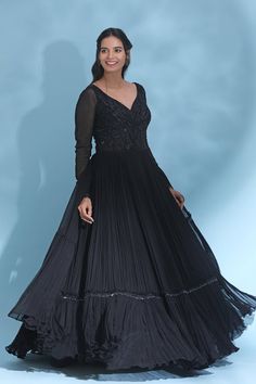 Buy beautiful black embellished Anarkali suit online in USA with dupatta. Look your best at weddings and parties in Indian dresses, designer lehengas, Anarkali suits, designer gowns, salwar suits, sharara suits from Pure Elegance Indian fashion store in USA.-full view Luxury Embellished Black Anarkali Set, Festive Black Embellished Anarkali Set, Black Embellished Anarkali Set For Evening, Elegant Semi-stitched Black Anarkali Set, Black Embellished Georgette Anarkali Set, Suits Sharara, Anarkali Suits Designer, Suit With Dupatta, Sharara Suits